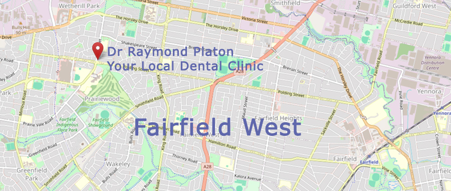 Map showing Dr Raymond Platon's dental clinic is located near Fairfield-West