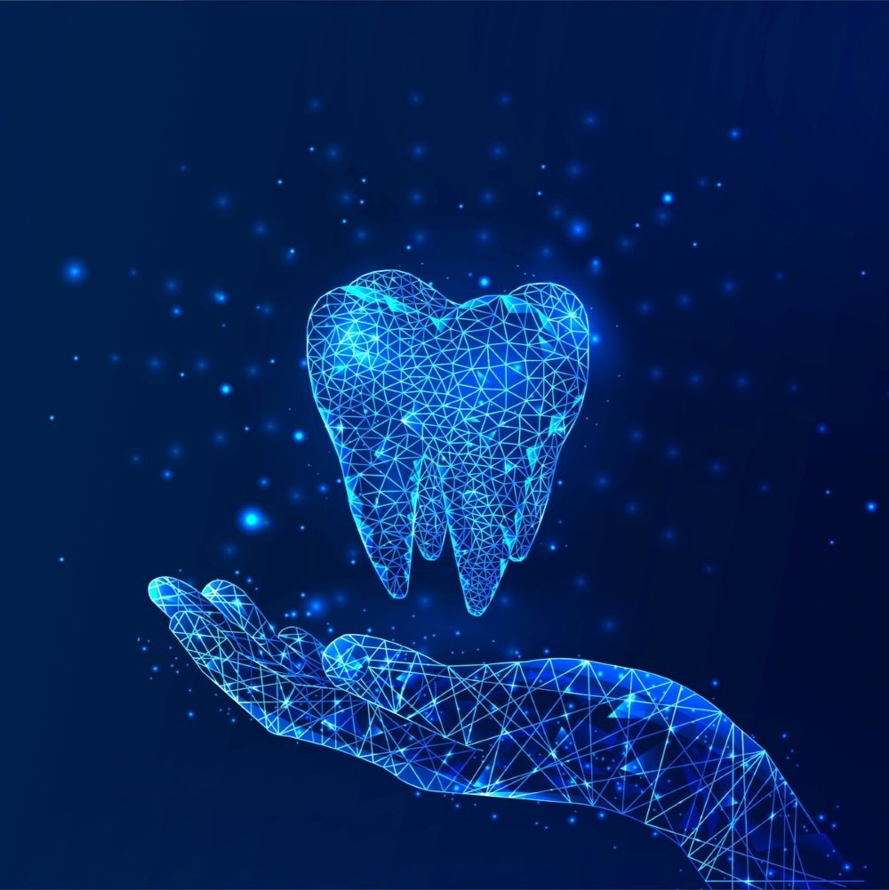 Digital illustration of a tooth above a hand symbolising advanced, affordable dental care for new patients at Dr Raymond Platon & Associates in Wetherill Park.