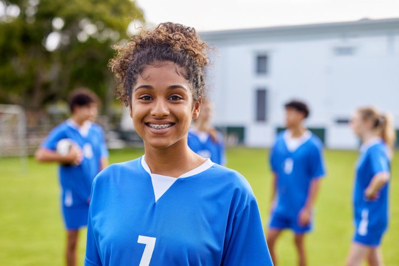 Teen with braces participating in school sport in Wetherill Park