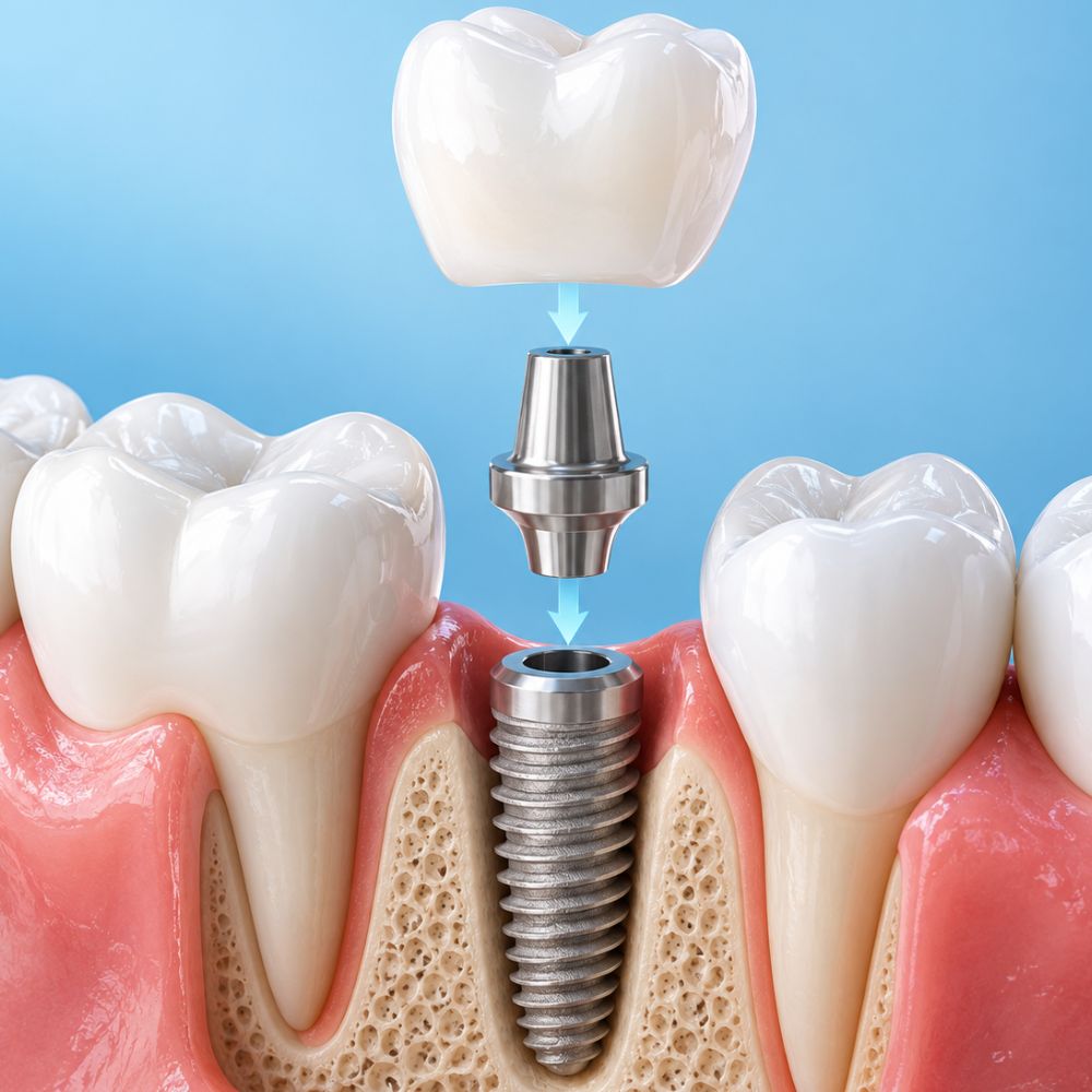 Single-tooth dental implant with crown and abutment for a free dental implant consultation in Wetherill Park